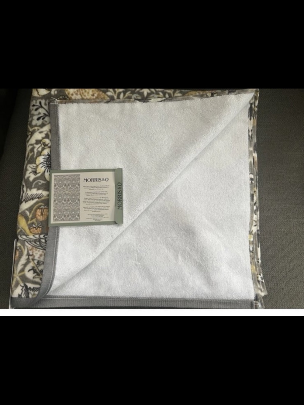 William Morris Co Bath Towels Strawberry Thief Grey Velour 2 Pc Set NEW - Picture 3 of 4